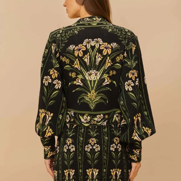 Farm Rio Black Flowers Arch Knit Cardigan - Picture 2 of 3